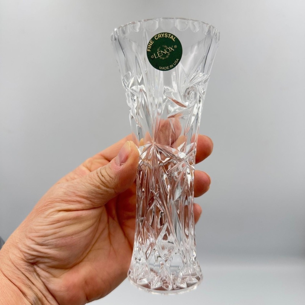 Lenox Crystal Star Vase Clear Cut Glass Flared 6in Elegant Home Decor USA